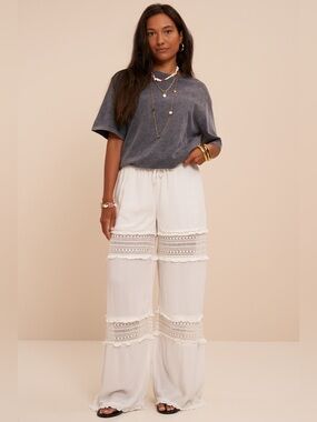 Dividend White Flowy Palazzo Wide Leg Pants XL beachy boho tropical NWOT
